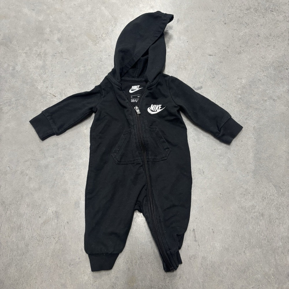 Nike Baby Full Zip One Piece Outfit Black Hooded 3 Months Long Sleeve